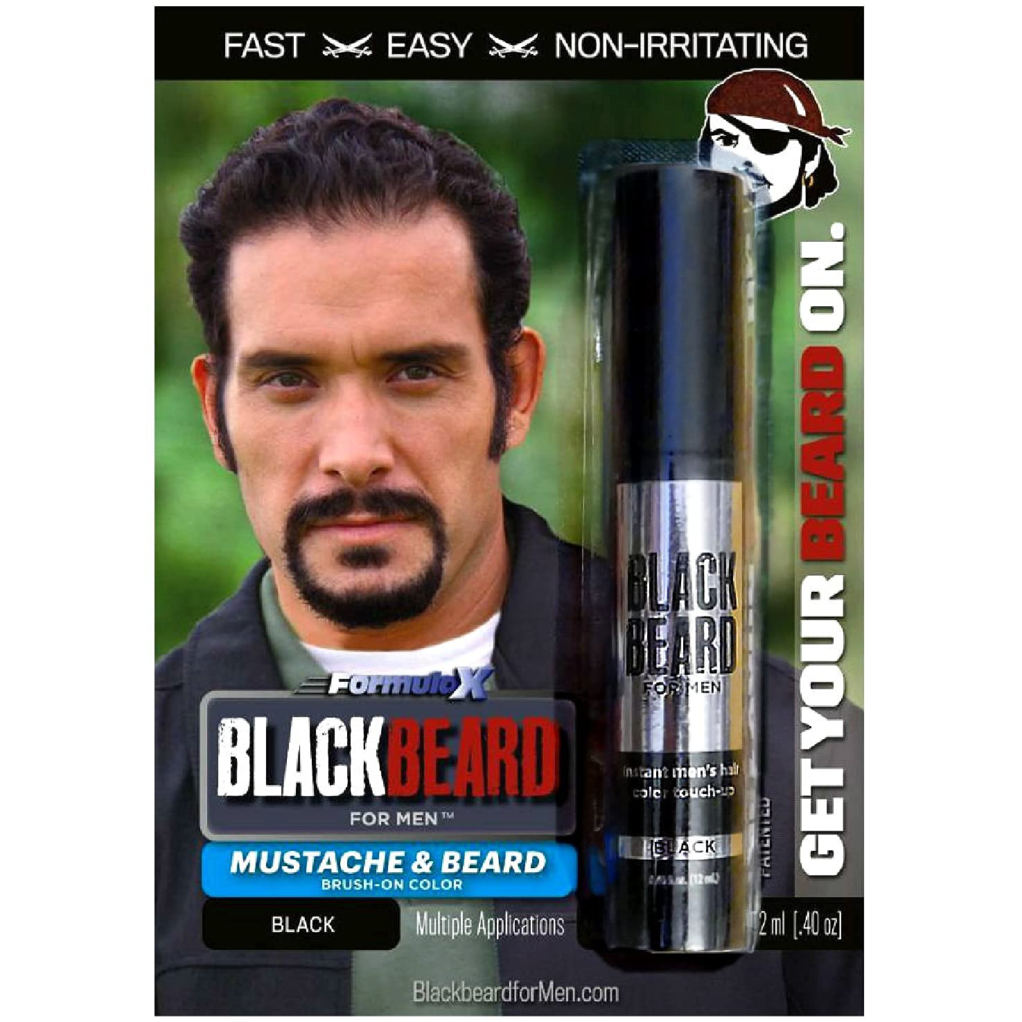Blackbeard for Men Formula X Instant Mustache, Beard, Eyebrow and Sideburns Color - Fast, Easy, Men’s Grooming, Beard Dye Alternative, Black, 1 Pack