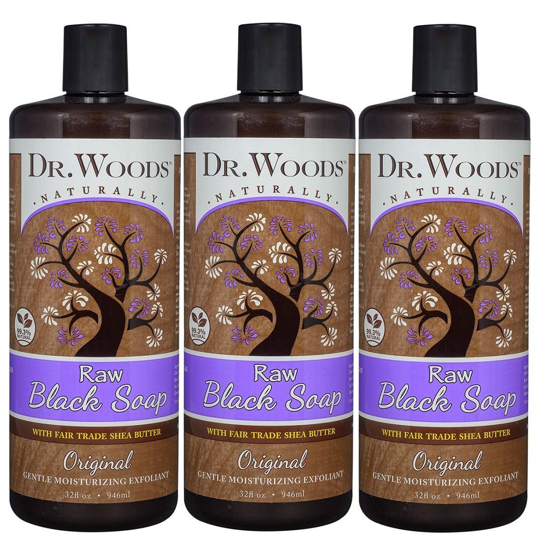 Dr. Woods Raw African Black Liquid Soap with Organic Shea Butter, 32 Ounce (Pack of 3)